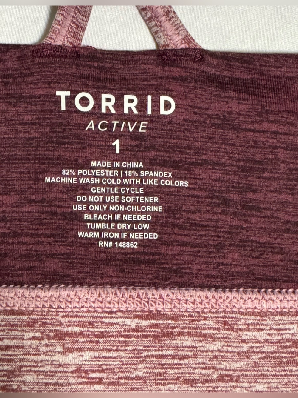 Torrid Burgundy Spacedye Heather Strappy Sports Bra, Size 1 (1X) - Picture 4 of 7